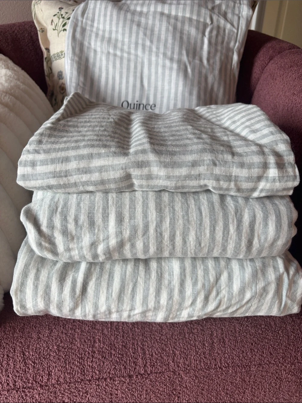 European Linen Stripe Sheet Set - Full Size Mist/White Stripe